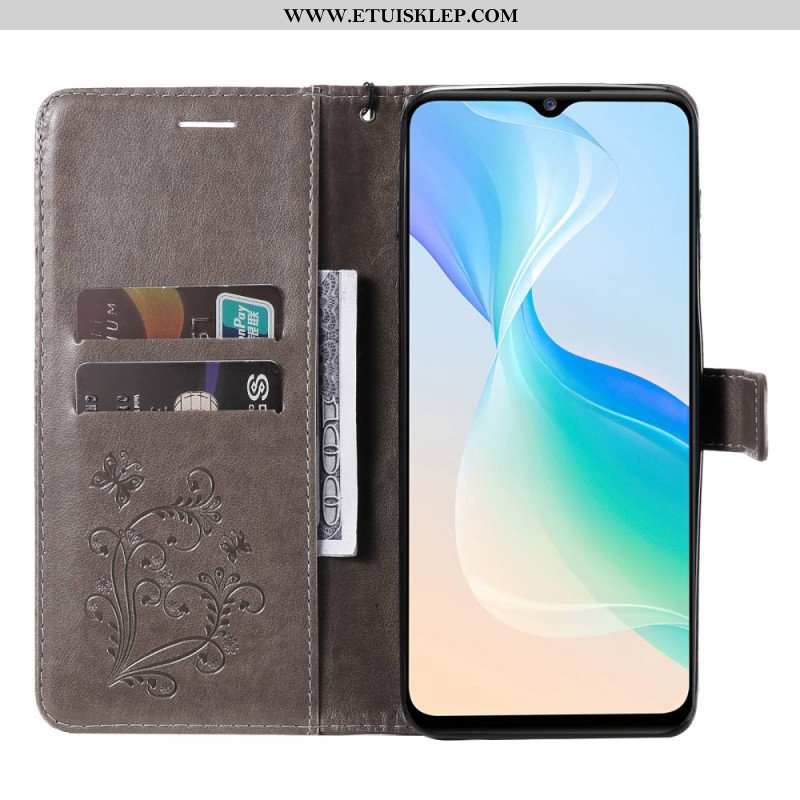 Etui Folio do Vivo Y76 5G z Łańcuch Gigantyczne Motyle Paskowe